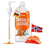 Lachsöl Hund & Katze – 1L Salmon Oil for Dogs – 100 % Wildlachsöl aus Norwegen – Lachsöl Hunde & Katzen – Omega 3 6 9 & Vitamin E – inkl. Pumpe – Kaltgepresst & Bio-Qualität